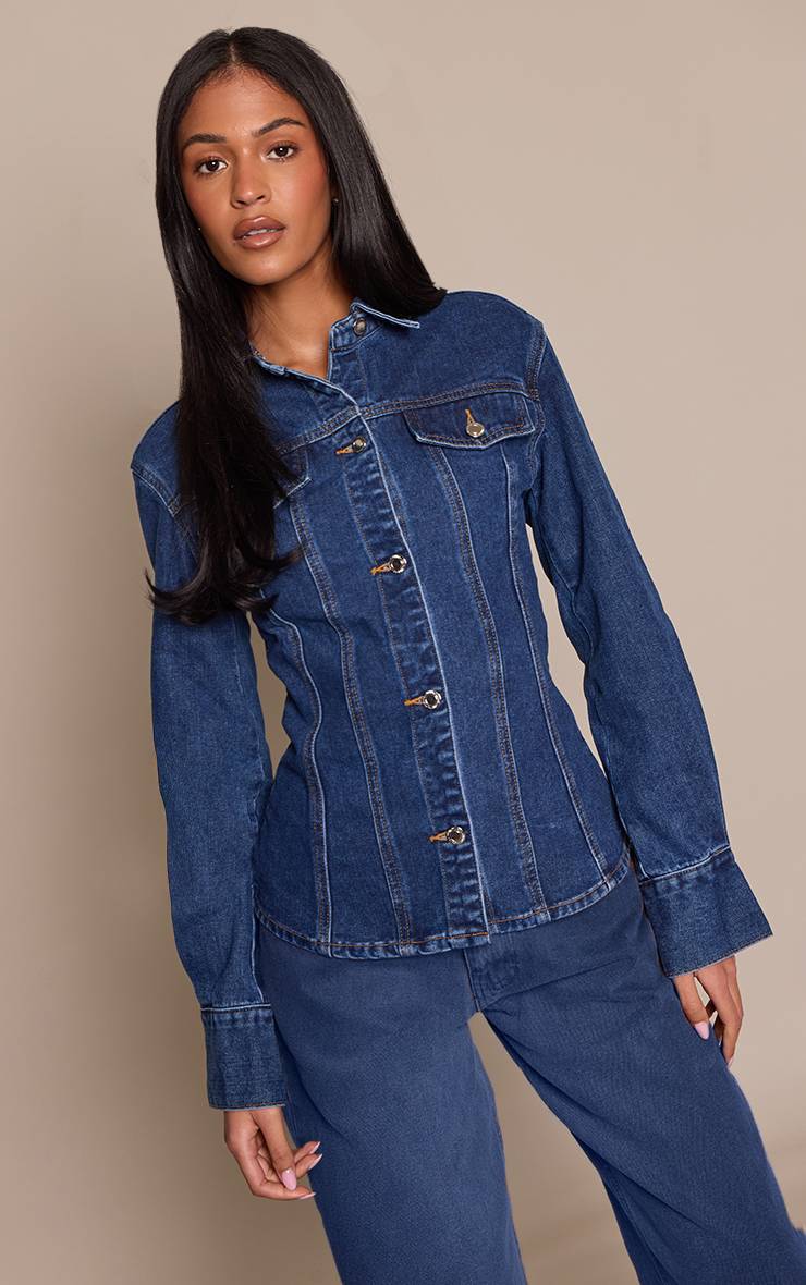 Bleu Indigo Foncé Chemise En Jean Ajustée À Manches Longues Tall
