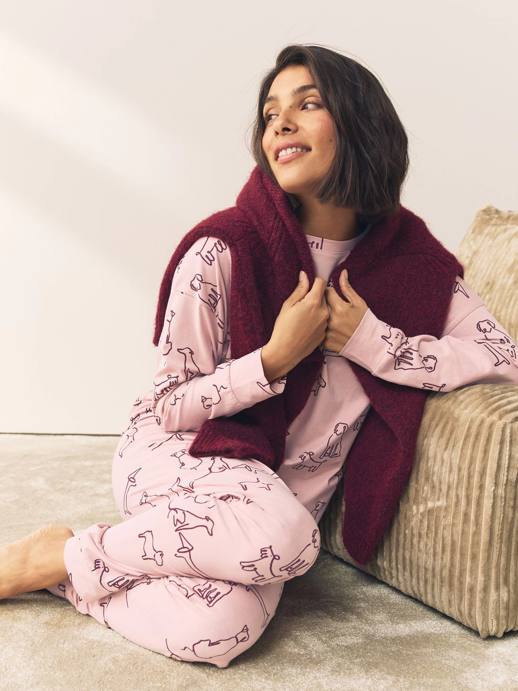Roze met hondenprint - Pyjama met lange mouwen