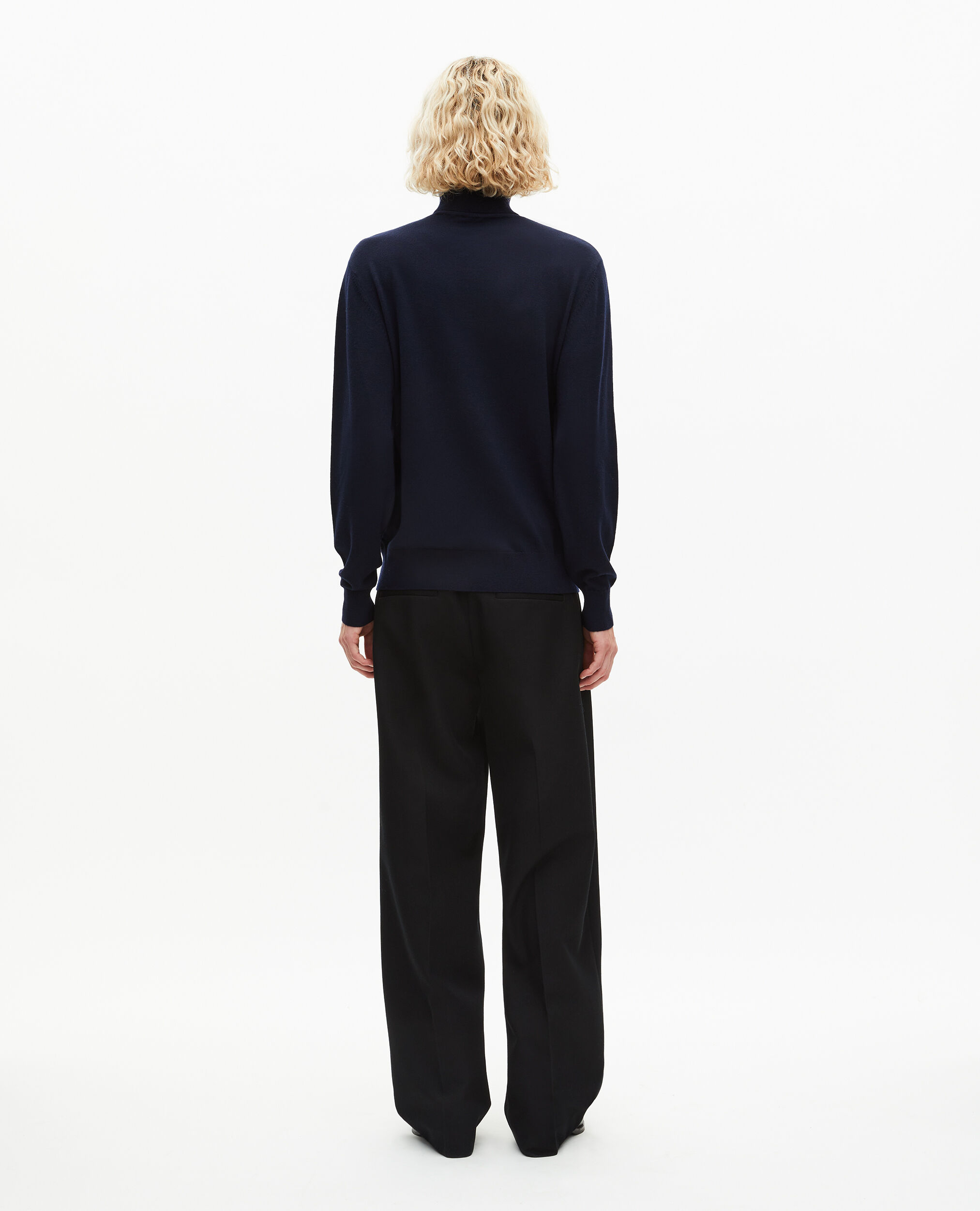 Pull col roulé en laine mérinos marine