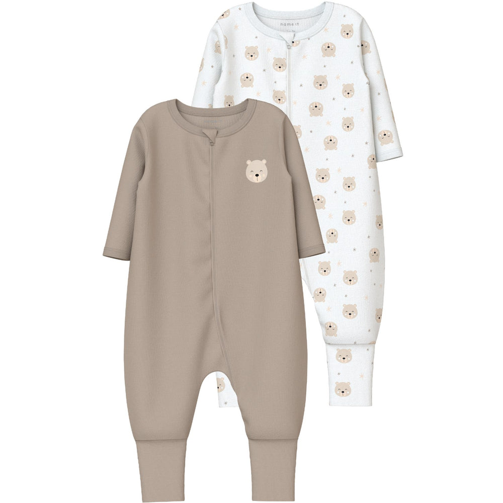 Køb Name It Oxford Tan Natdragt 2-pack Zip Oxford Bear Noos