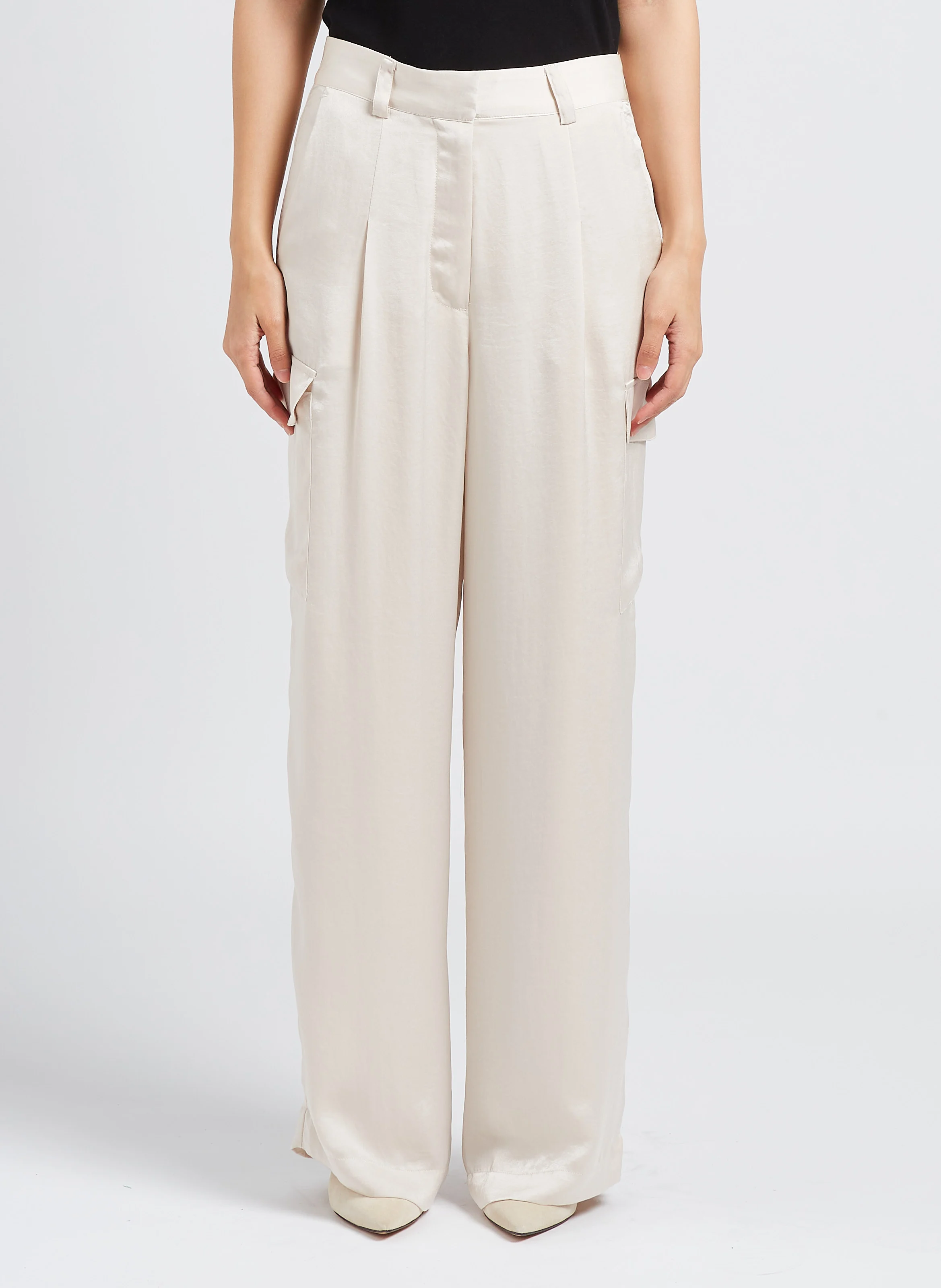 CARY - Pantalon cargo taille haute satiné | Doré