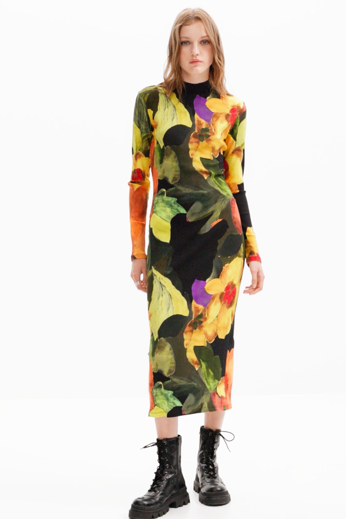 Robe midi ajustée fleurs