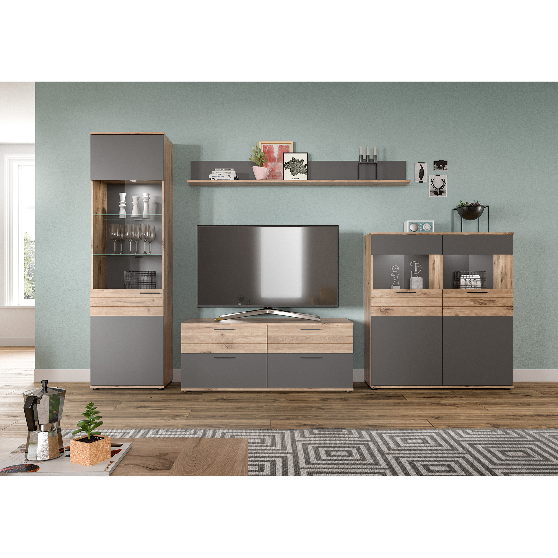 Vitrine MASON - Nox Oak - Basalt grau - 57 cm