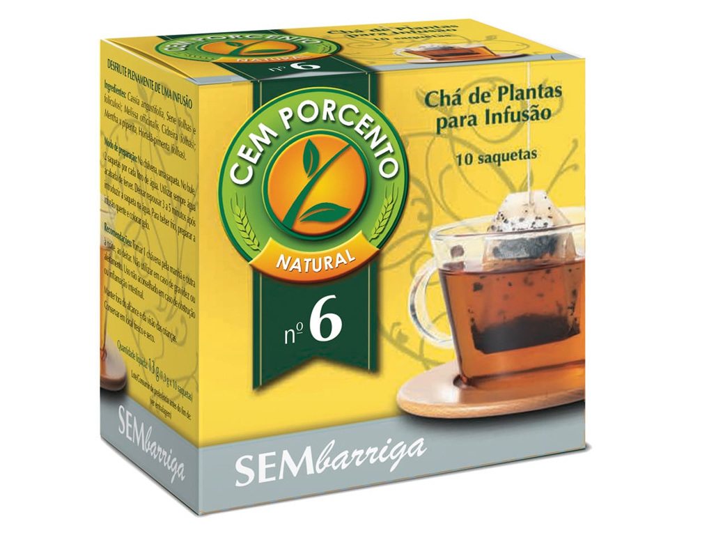 CHÁ CEM PORCENTO Nº6 SEM BARRIGA 10 SAQUETAS