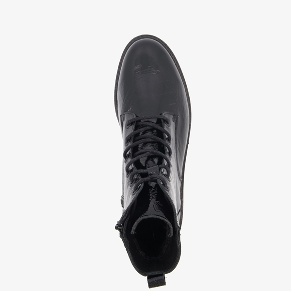 Hush Puppies leren dames lak veterboots zwart
