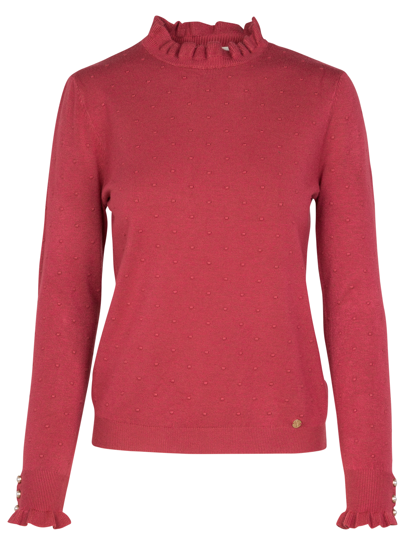 SOLFERINO - Pull col rond jacquard à volants | Rose