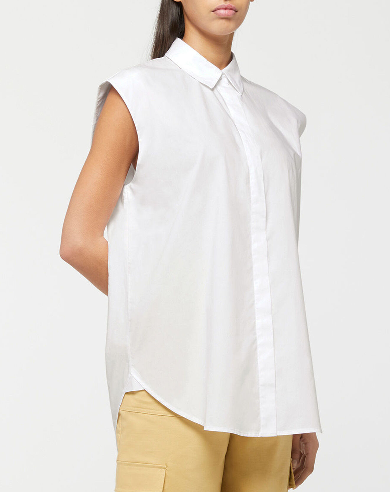 Galeries Lafayette Chemise sans manches en Popeline de Coton Push blanche
