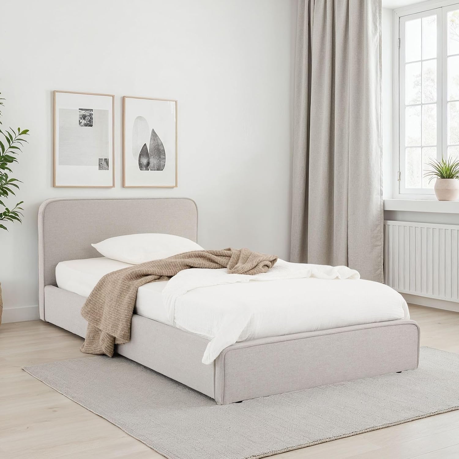 IDIMEX Polsterbett MARINI Einzelbett 90x200 cm in hellgrau - Bett gepolstert mit Lattenrost, modernes Design & stabiles Holzgestell mit Kunststofffüßen YX5934250