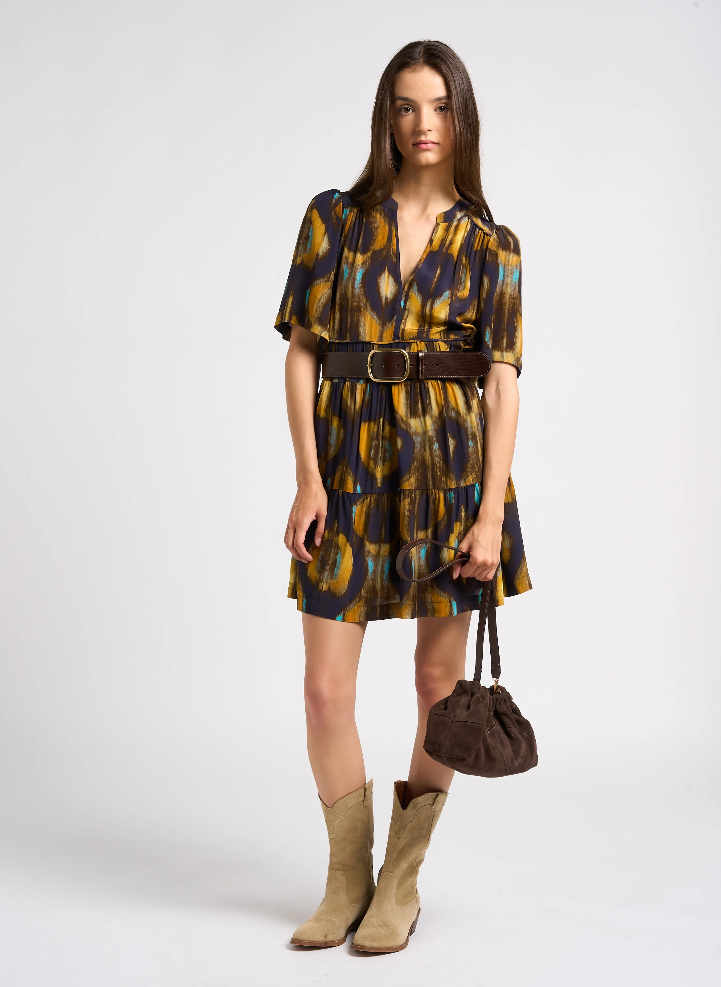 JUNE - Sac à main en cuir velours | Marron