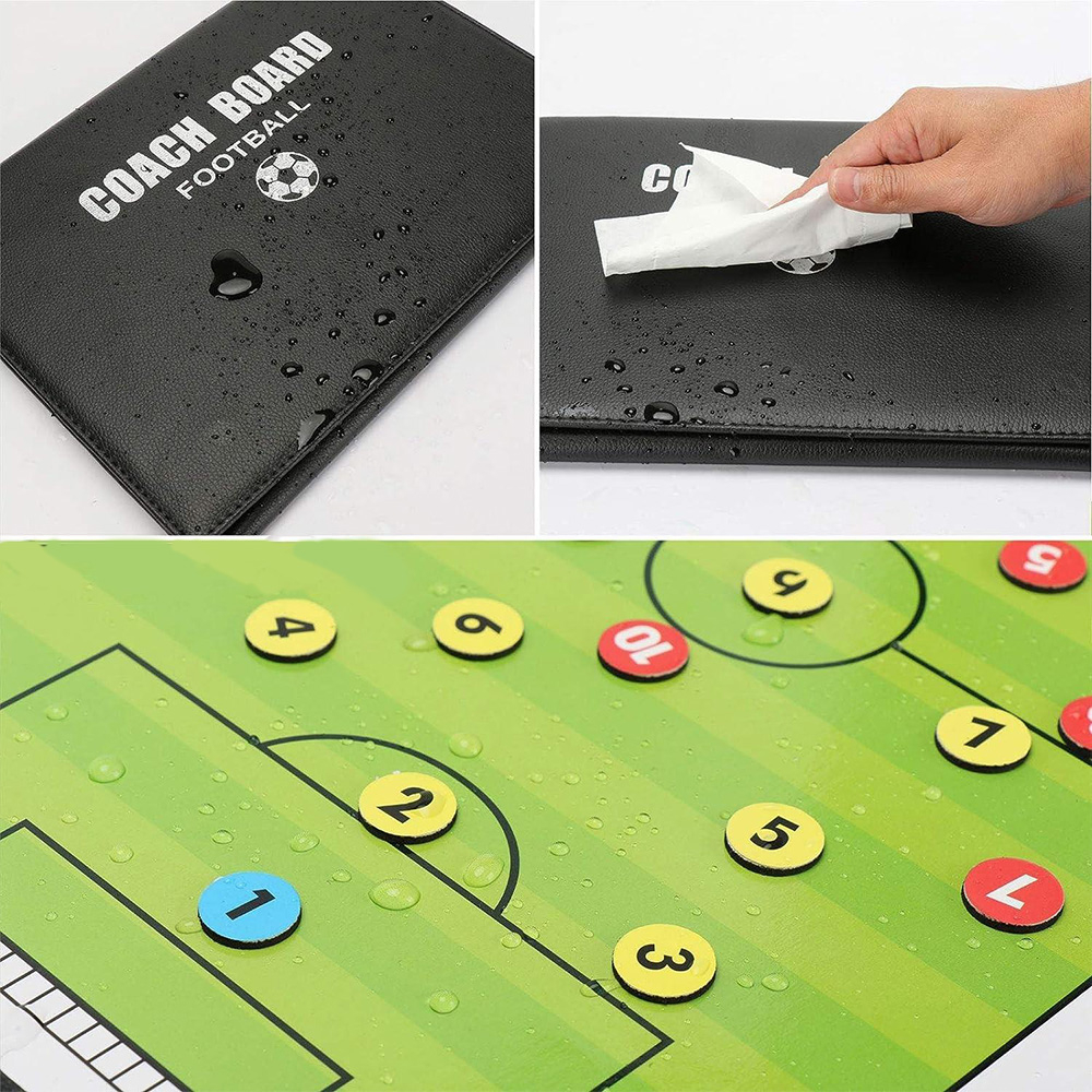 Leder Fussball Taktikmappe Magnetische Sport Tafel Coach Board mit Zubehör - Schwarz