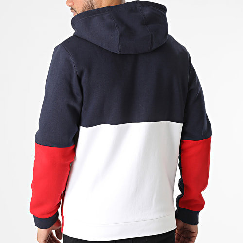Sweat Zippé Capuche A Bandes HK2880 Rouge Bleu Marine Blanc
