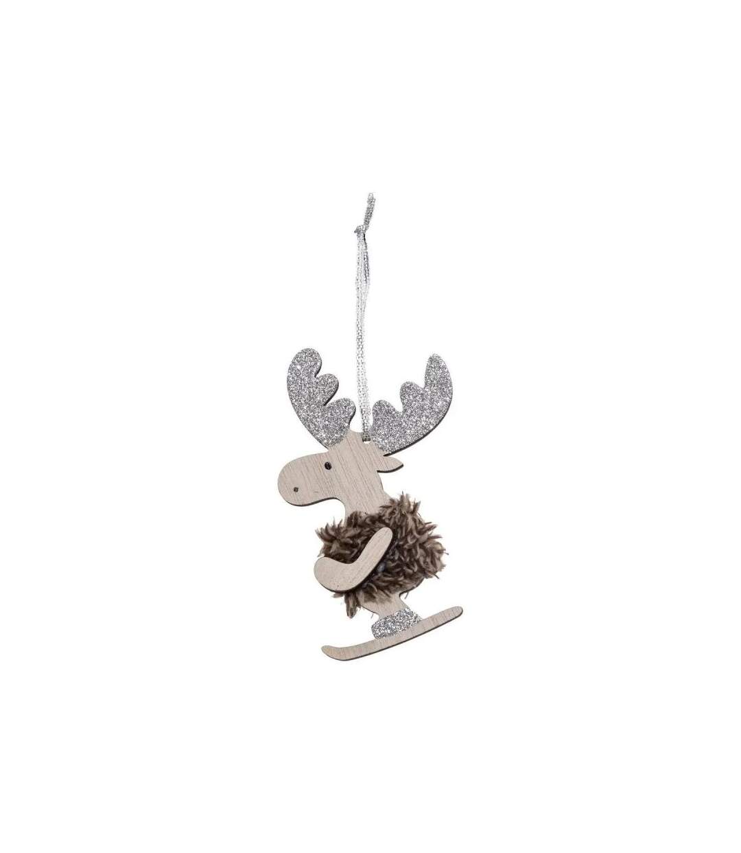 Paris Prix - Lot De 2 Sujets De Noël rennes Ski 12cm Argent