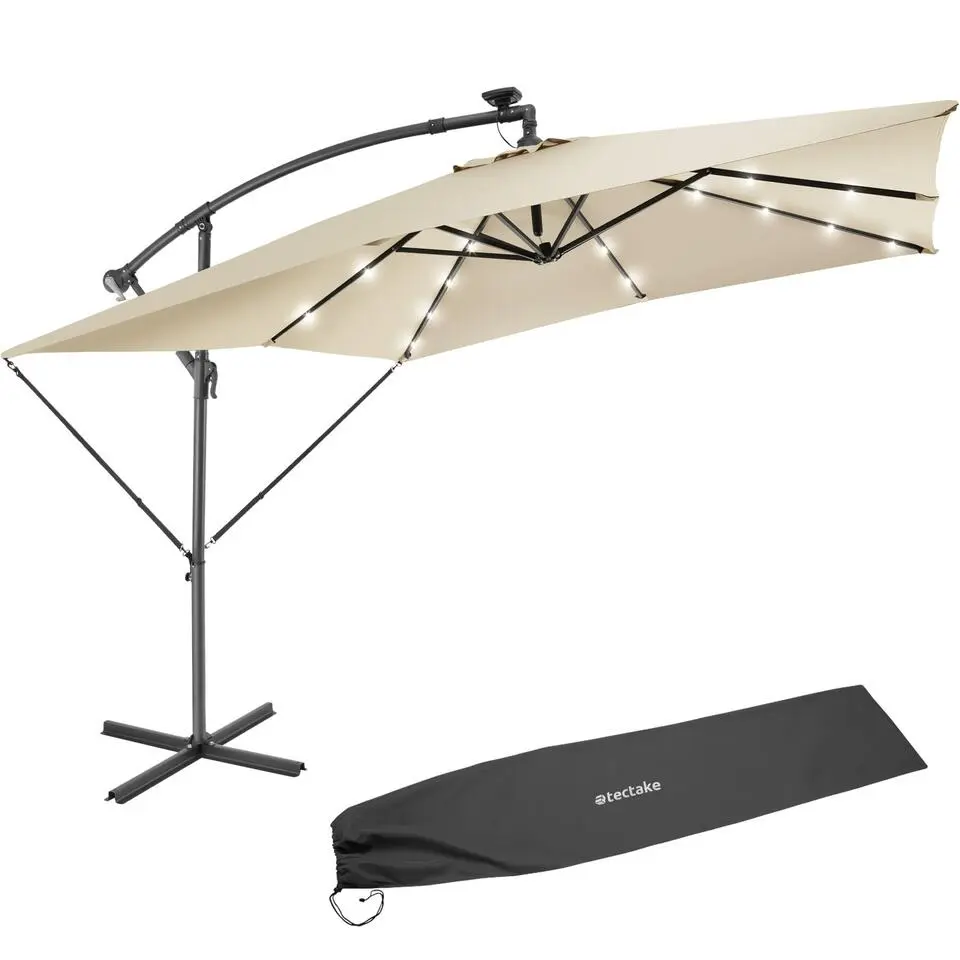tectake Parasol Sunna LED-zonneenergie met zwengel 2,5 x 2,5 m, Beige