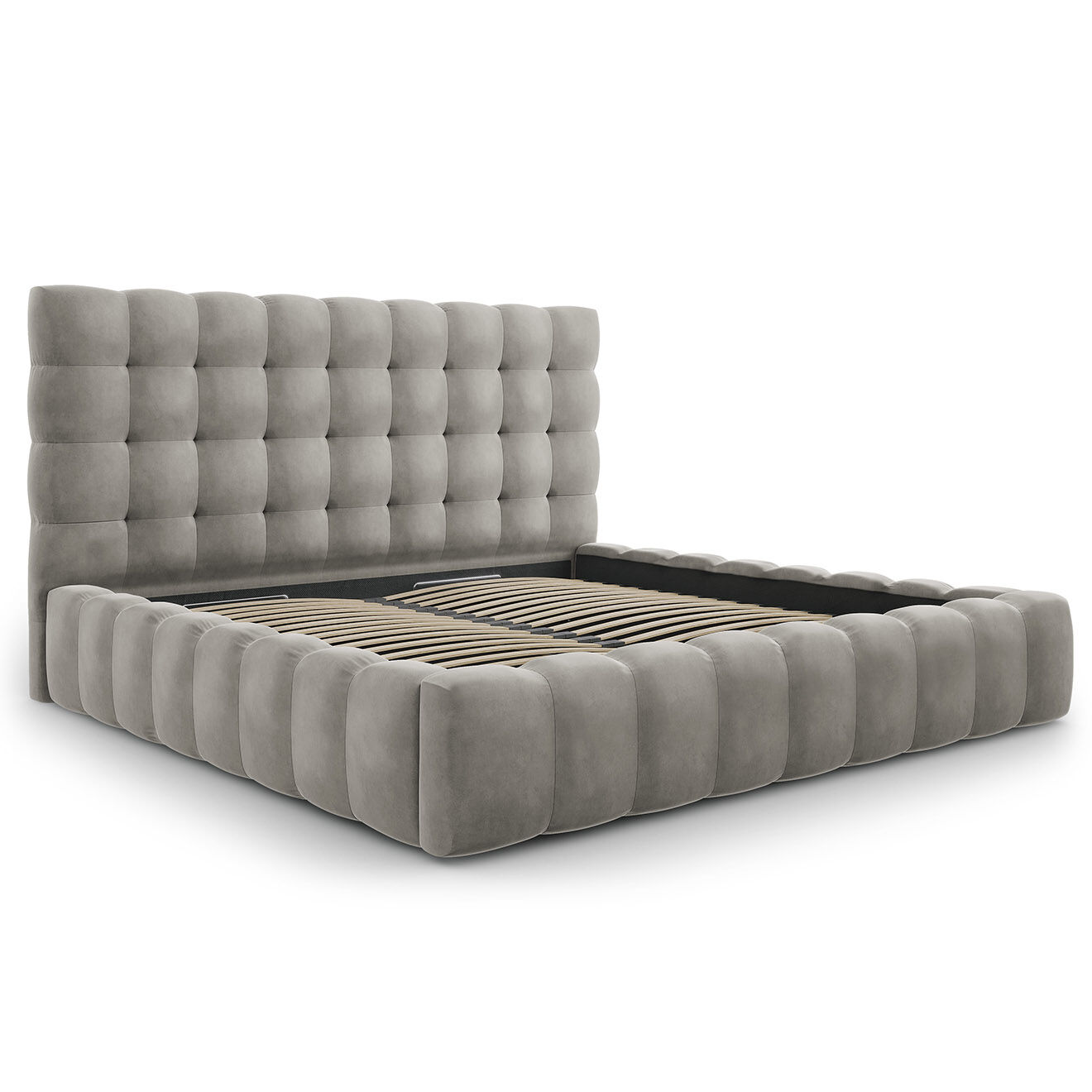 Cosmopolitan Design Lit avec coffre de rangement Bali Velours gris clair - 200x200 cm