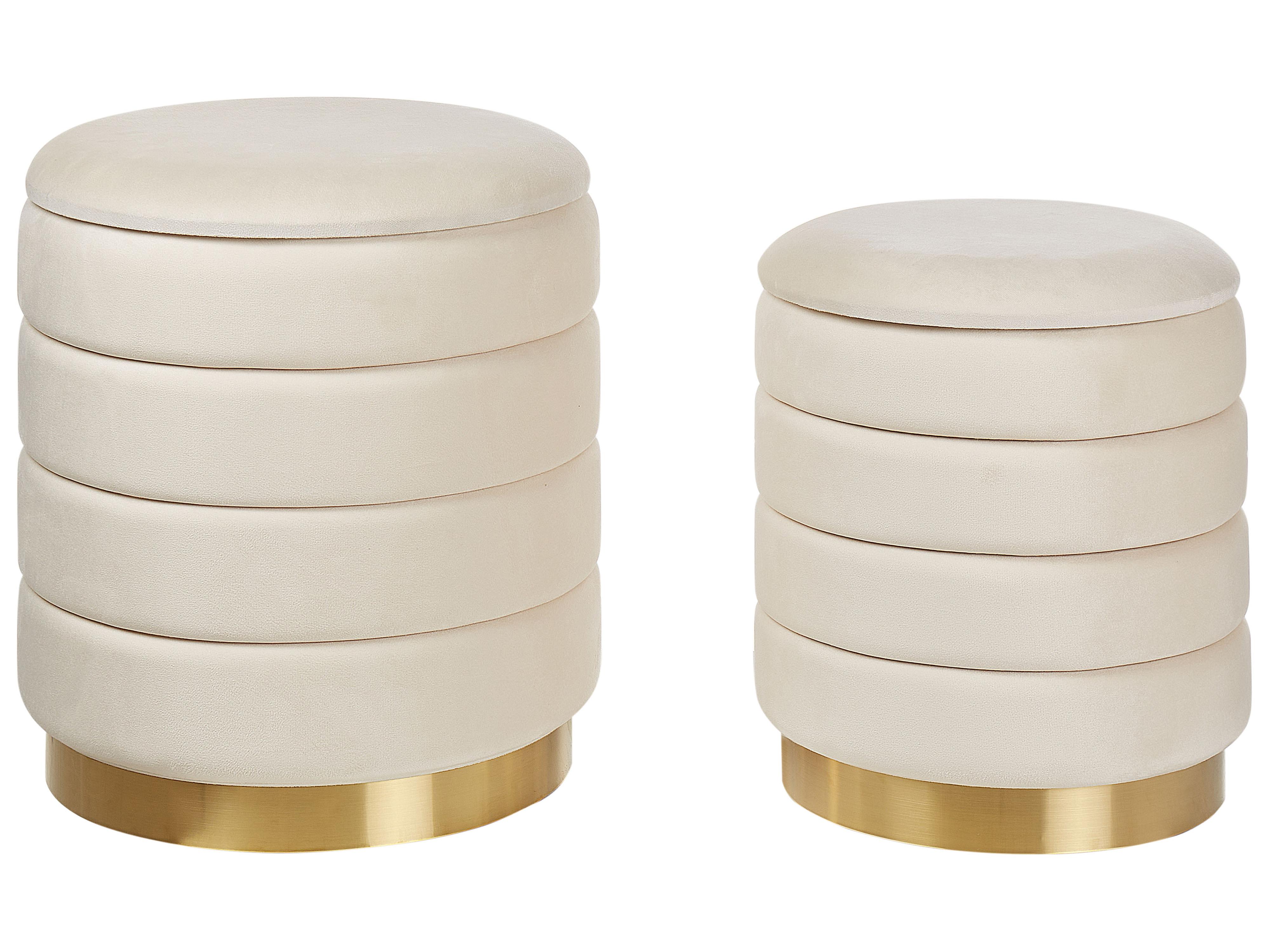 Set van 2 opbergpoefs GARLAND Fluweel Lichtbeige