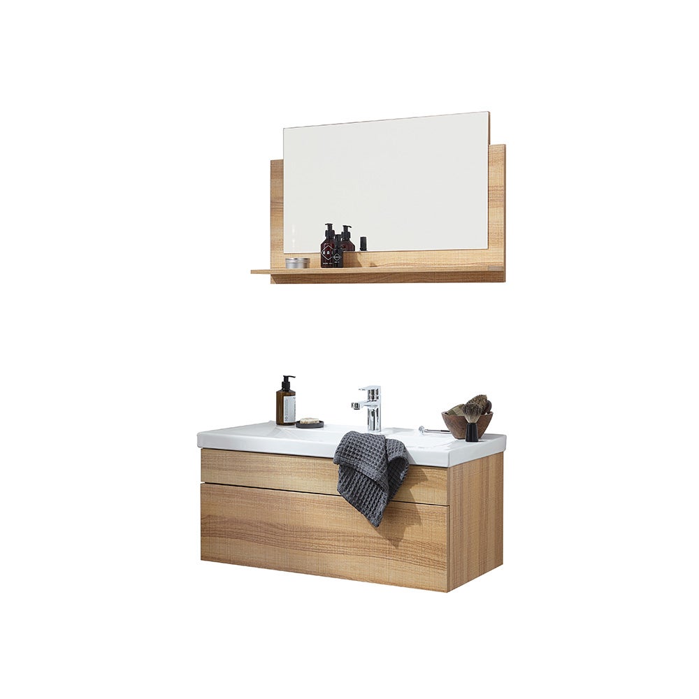Home Deluxe - Badkamermeubelset - WANGEROOGE BIG Wood - Medium - incl. wastafel en complete accessoires - Wastafelmaat: ca. 80 cm | Badkamermeubel Badmeubel Badkamermeubelset