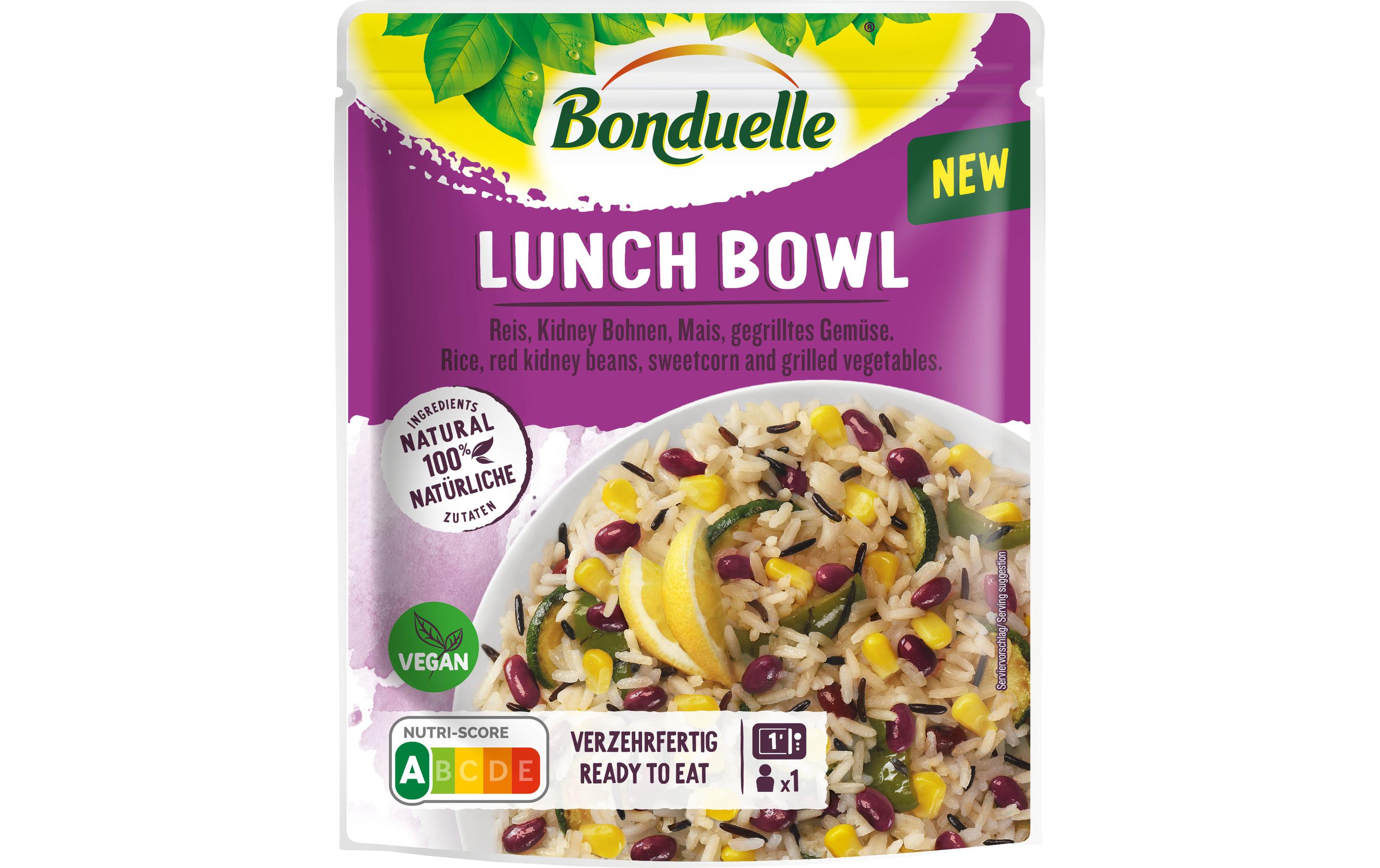 Fertiggericht Lunch Bowl Reis 250 gVerzehrfertige Mahlzeit aus Kidney-Bohnen, Reis, Mais und Gemüse