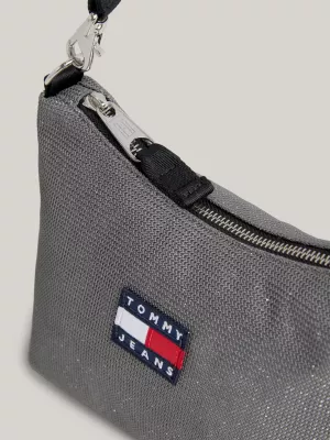 Bolsa de ombro com textura metálica