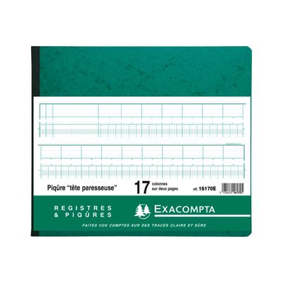 Exacompta - Piqûre tête paresseuse - 17 colonnes sur 2 pages - 27 x 32 cm