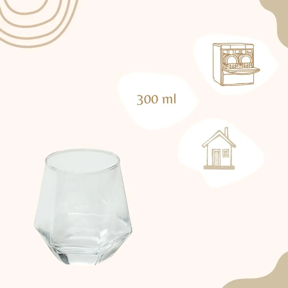 OTIX Waterglazen Set van 12 300ml Diamant vorm Transparant Glas
