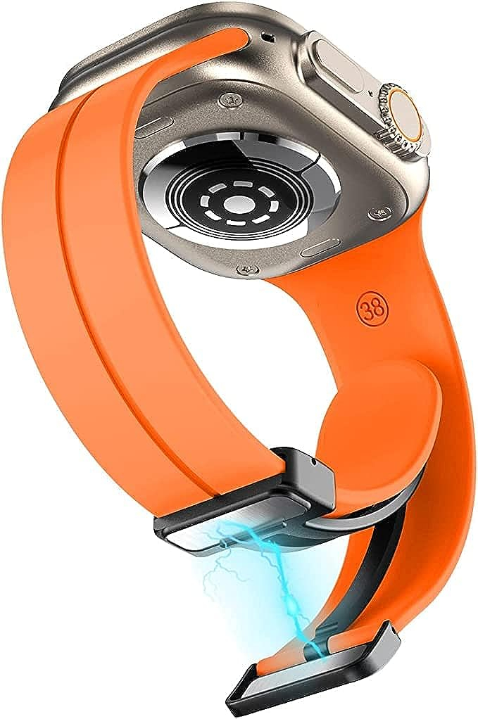 Apple Watch (49/46/45/44 mm) Ersatz Silikon Sport Armband mit magnetischer Faltschliesse (Gelenkumfang: 175-210mm) - Orange