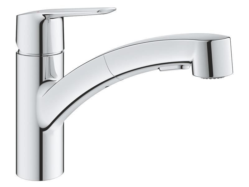 GROHE Küchenarmatur Start 1/2″, Chrom, herausziehbar Einhand-Spültischbatterie mit herausziehbarer Dual Spülbrause und niedrigem Auslauf