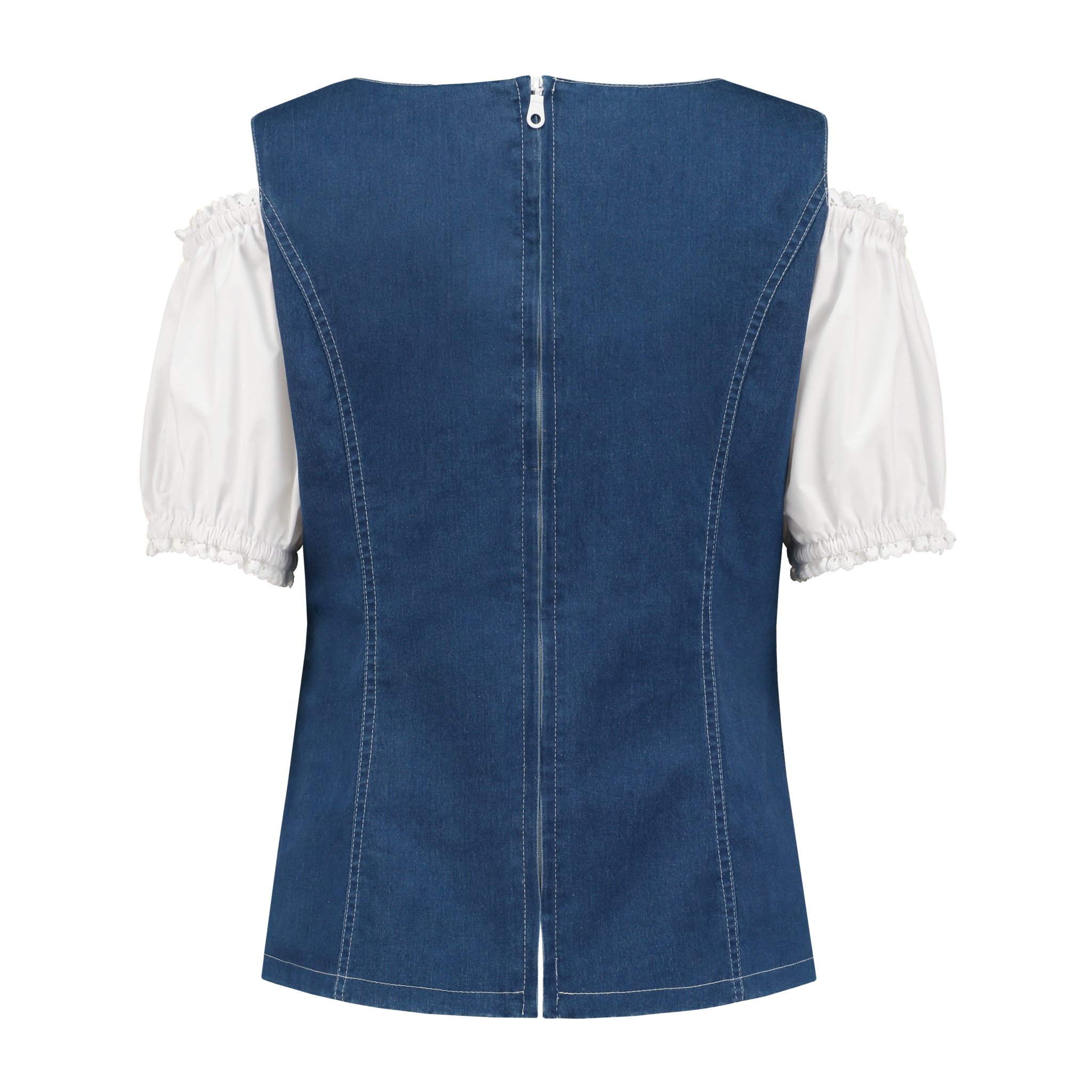 Wit Blauwe Blouse Dames Trachtenmieder