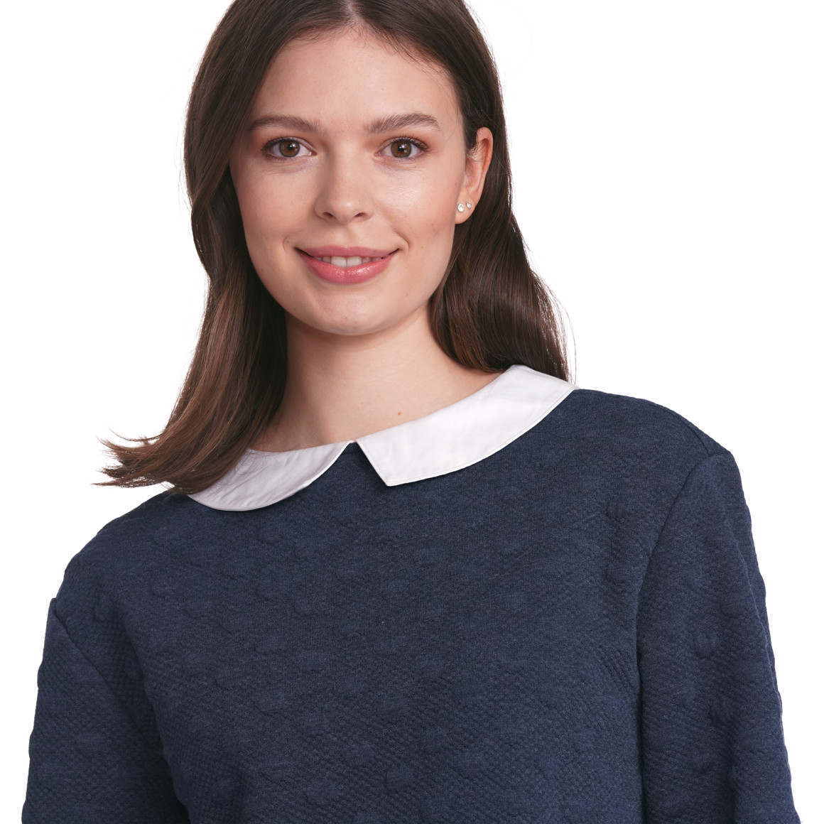 Gina Damen Strickpullover mit Blusen-Einsatz dunkelblau / weiss