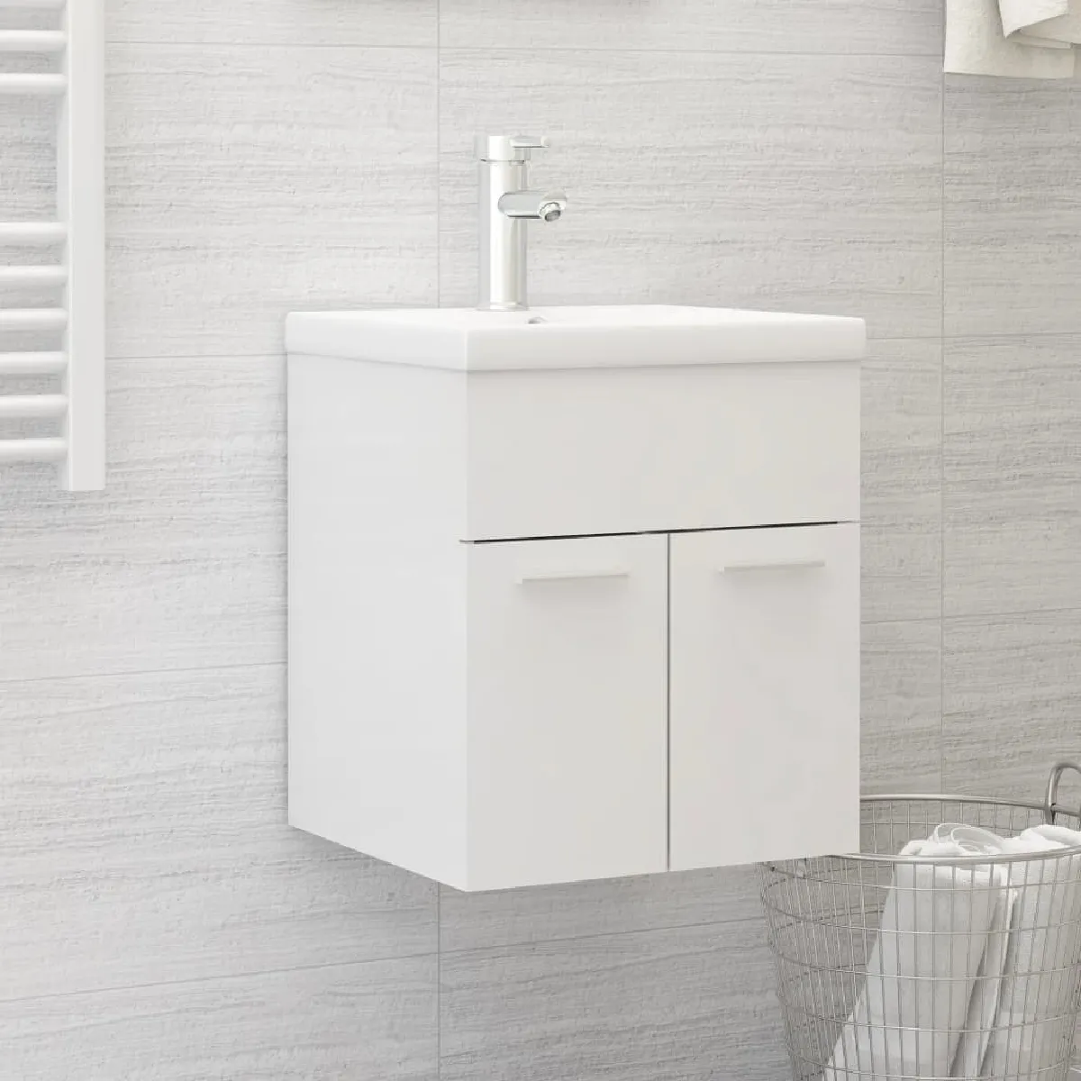 vidaXL Armoire d'évier - Blanc brillant