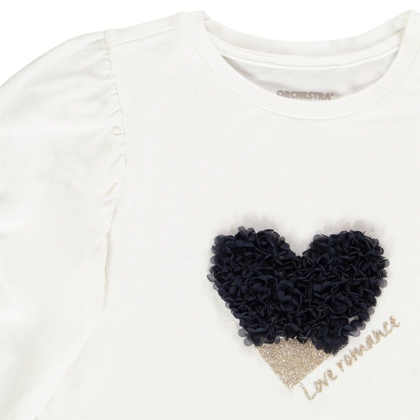 T-shirt manches longues en jersey fantaisie pour fille - Ecru