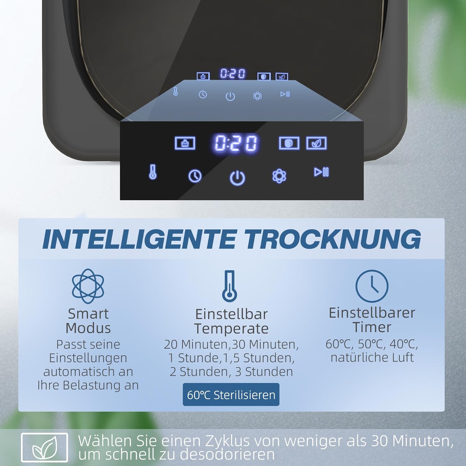HOMCOM Mini Wäschetrockner mit 6 Programm LED-Touchscreen 4 kg bis zu 60℃, 800W Freistehend Wandmontierbar Ablufttrockner mit Überhitzungsschutz Ablufttrockner für Kleidung Grau