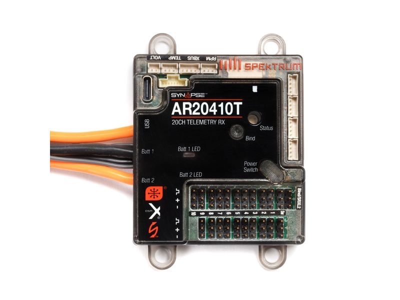 Spektrum Empfänger AR20410T PowerSafe mit Synapse AS3X  20- Akkuweiche mit 20-Kanal DSMX Empfänger und AS3X  Gyro
