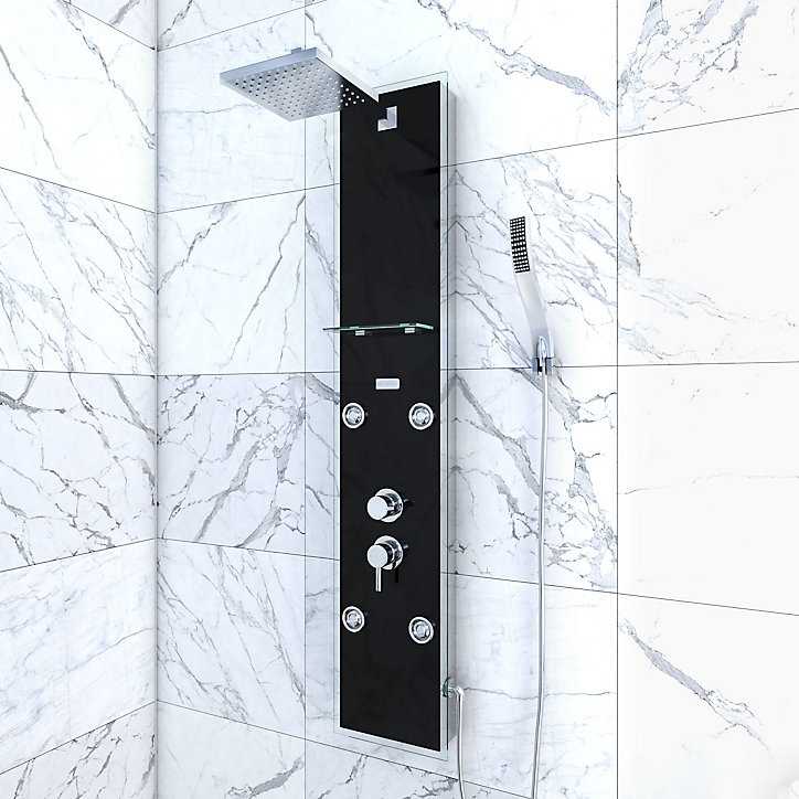 Colonne de douche hydromassante noir Galedo Glass