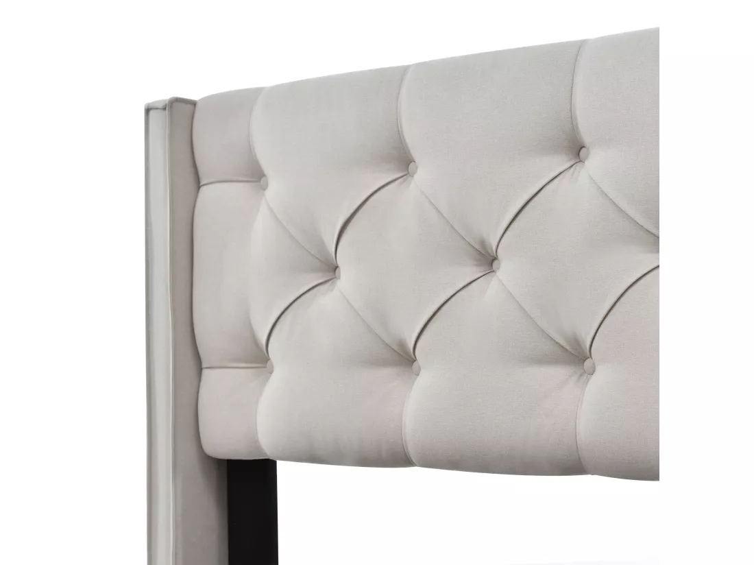 Lit coffre capitonné 140x200cm en tissu coton - avec sommier à lattes - Gris Clair
