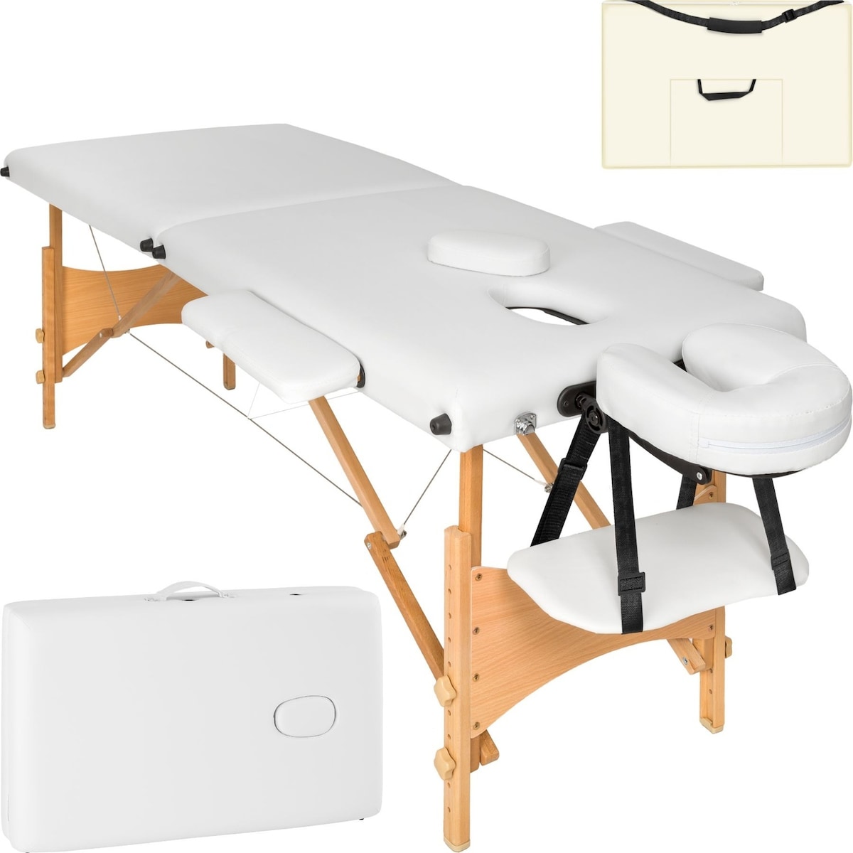 Massasjebenk med 2 soner, 5 cm polstring - hvit