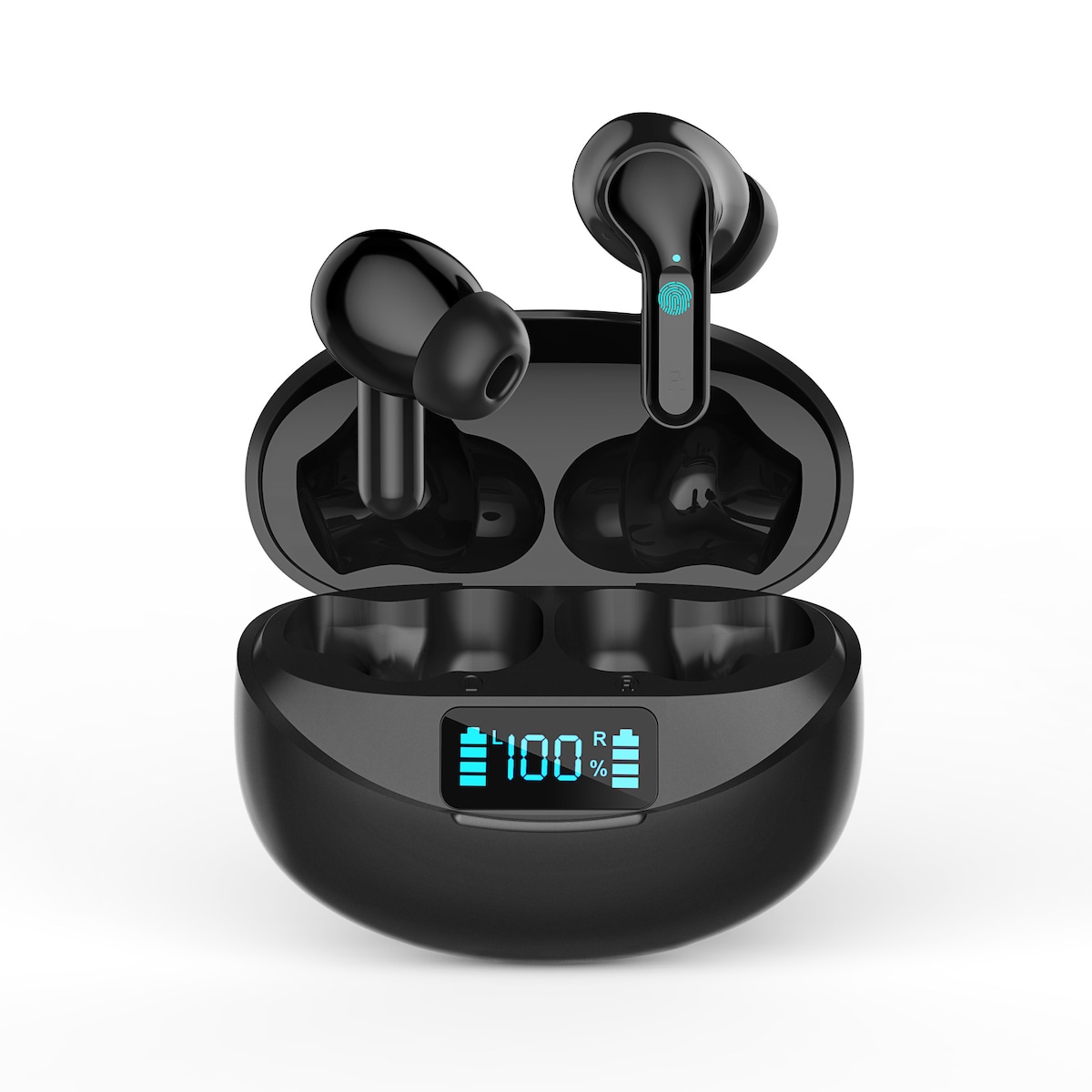 Trådløse bluetooth-hodetelefoner, Bluetooth 5.3-hodetelefoner, IPX5 vanntette sportshodetelefoner iOS Android Sort