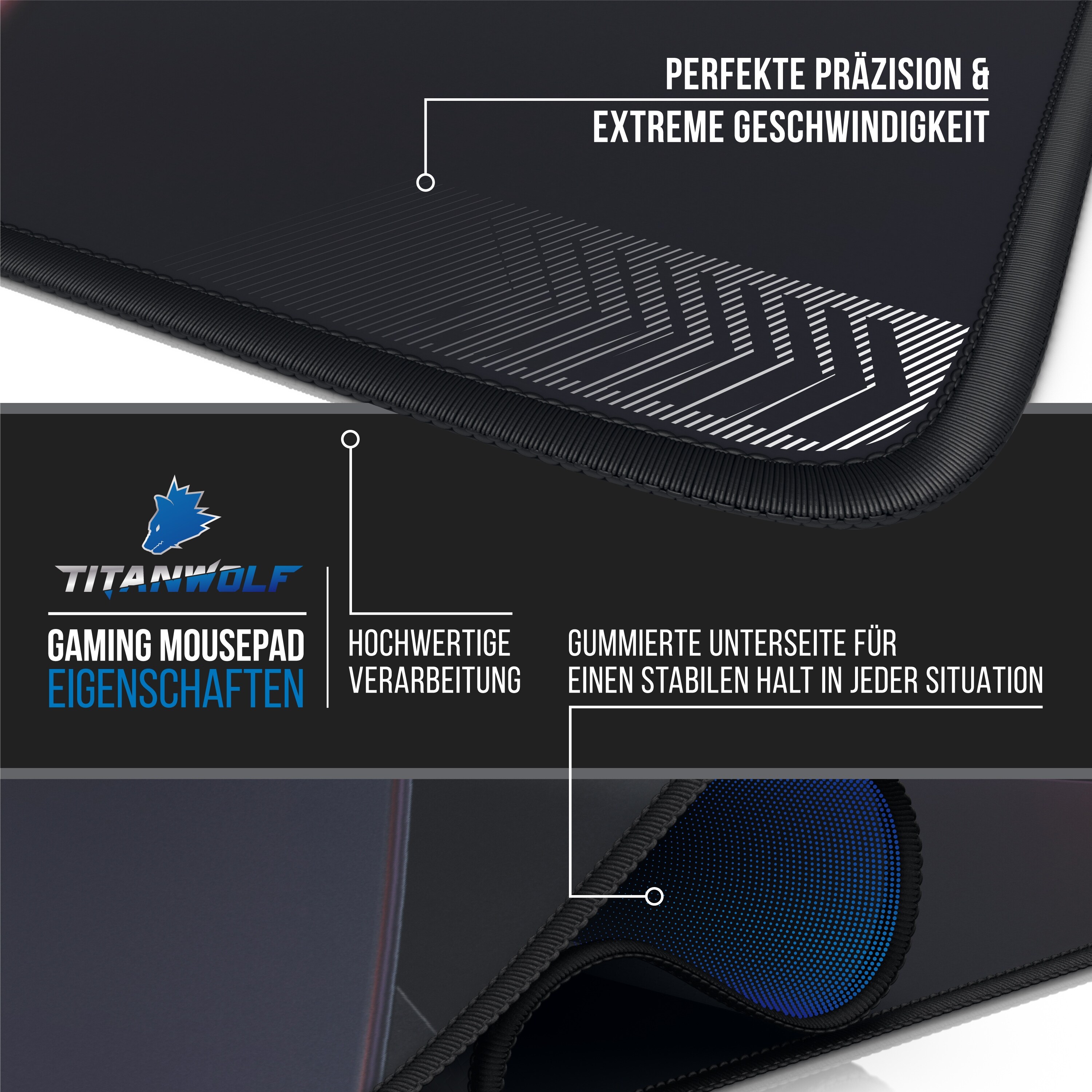 Titanwolf Gaming Mauspad, 900 x 400mm XXL Mousepad, verbessert Präzision & Geschwindigkeit, X Motiv