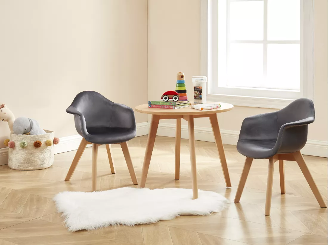 Lot de 2 chaises enfant avec accoudoirs en velours et hêtre - Anthracite - POUPINETTE