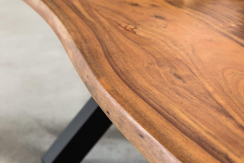 Riess Ambiente Massiver Couchtisch Mammut 120cm Akazie Natur mit X-Gestell schwarz Kaffeetisch Holztisch