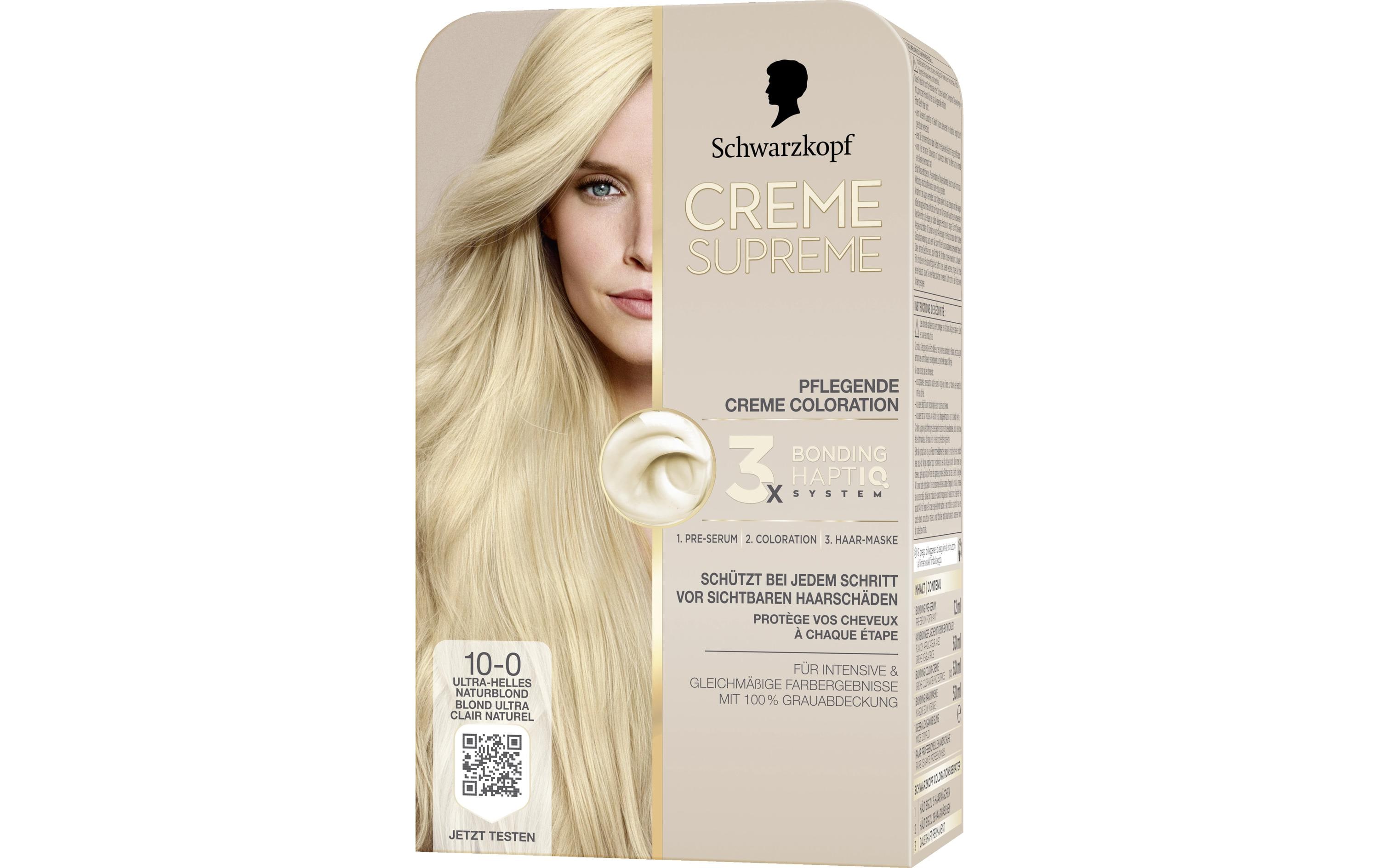 Haarcoloration Creme Supreme 10-0 Ultrahelles NaturblondColoration, schützt das Haar sichtbar vor Haarschäden