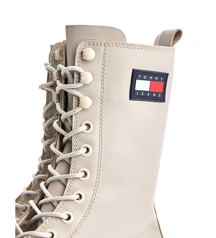 Botas de plataforma Tommy Jeans em couro acolchoado bege