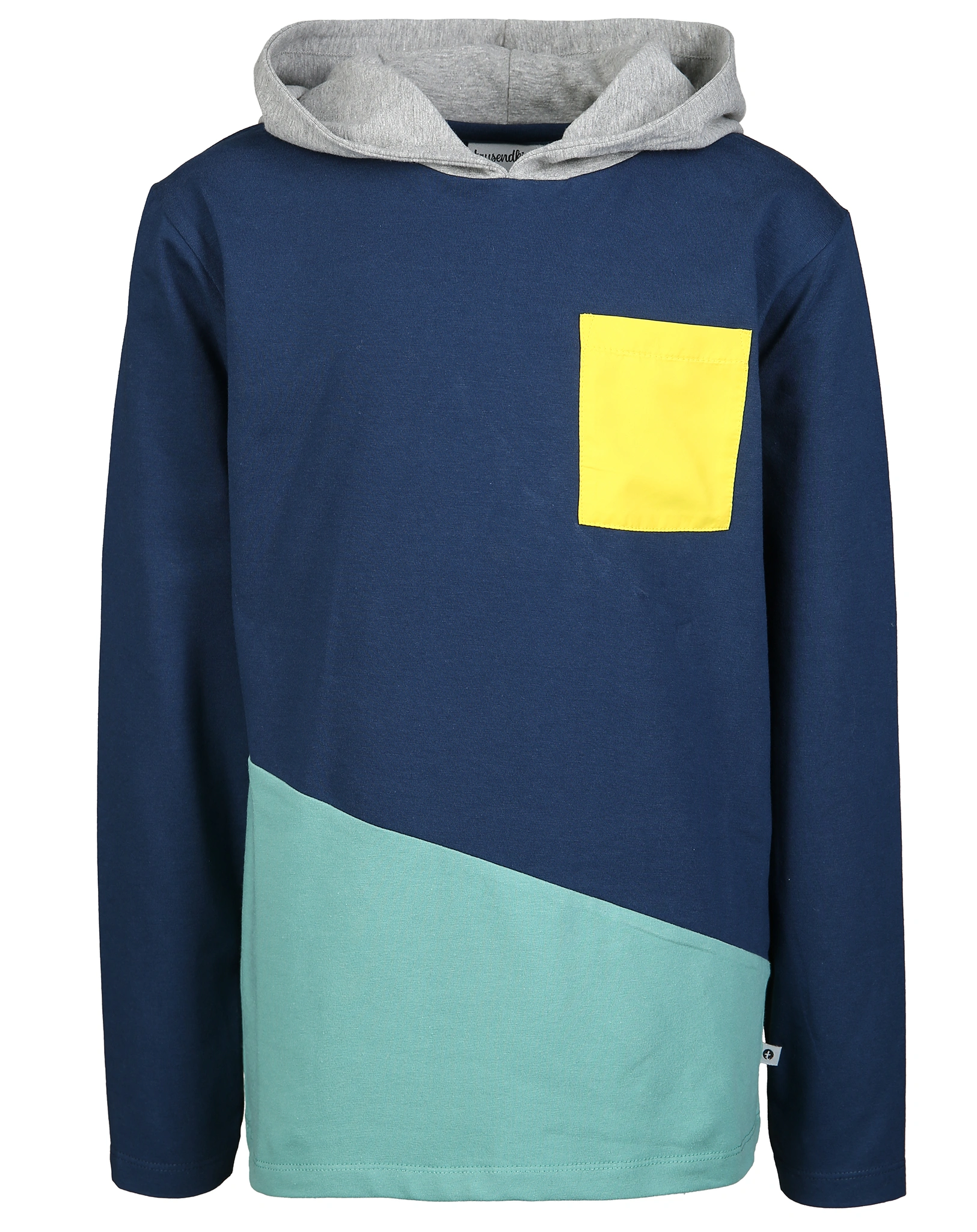 Kapuzen-Langarmshirt COLOUR BLOCK in dunkelblau/grün