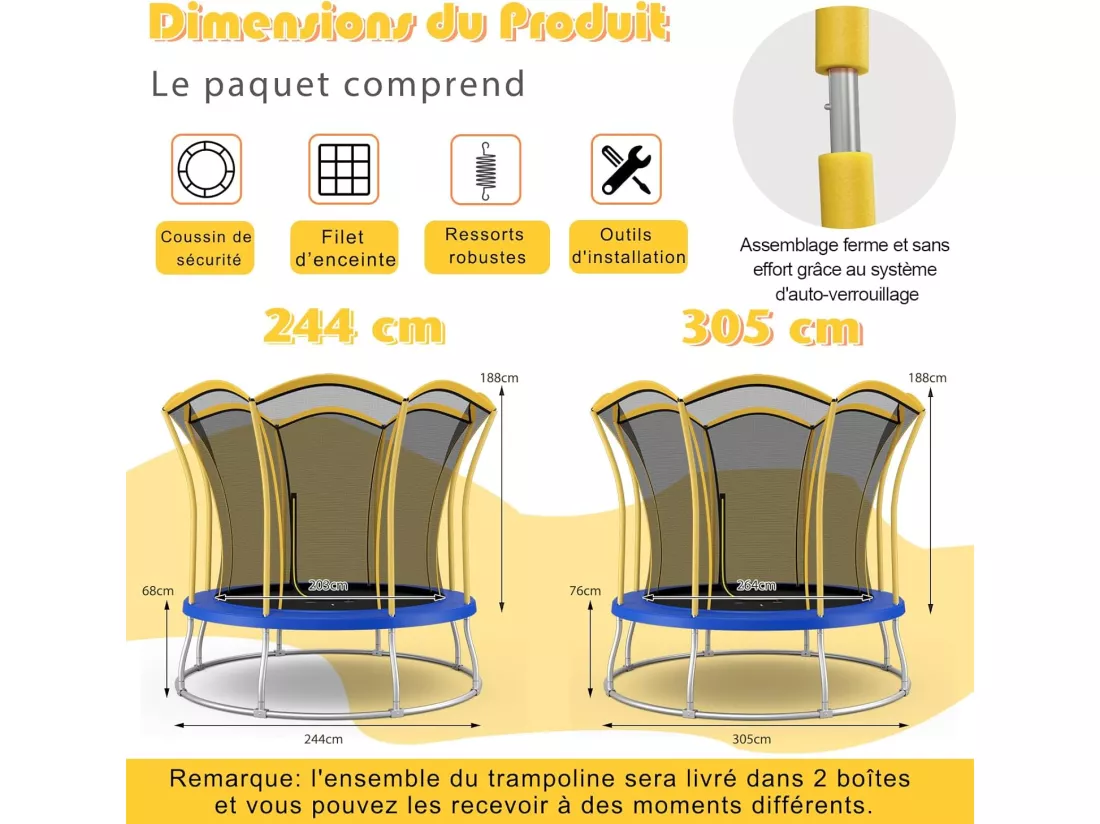 Trampoline Enfant Ø 305cm avec Filet de Protection, Trampoline de Jardin en Forme Fleur avec Certification GS, Coussin de Sécurité & Cadre en Métal Galvanisé, Intérieur Extérieur