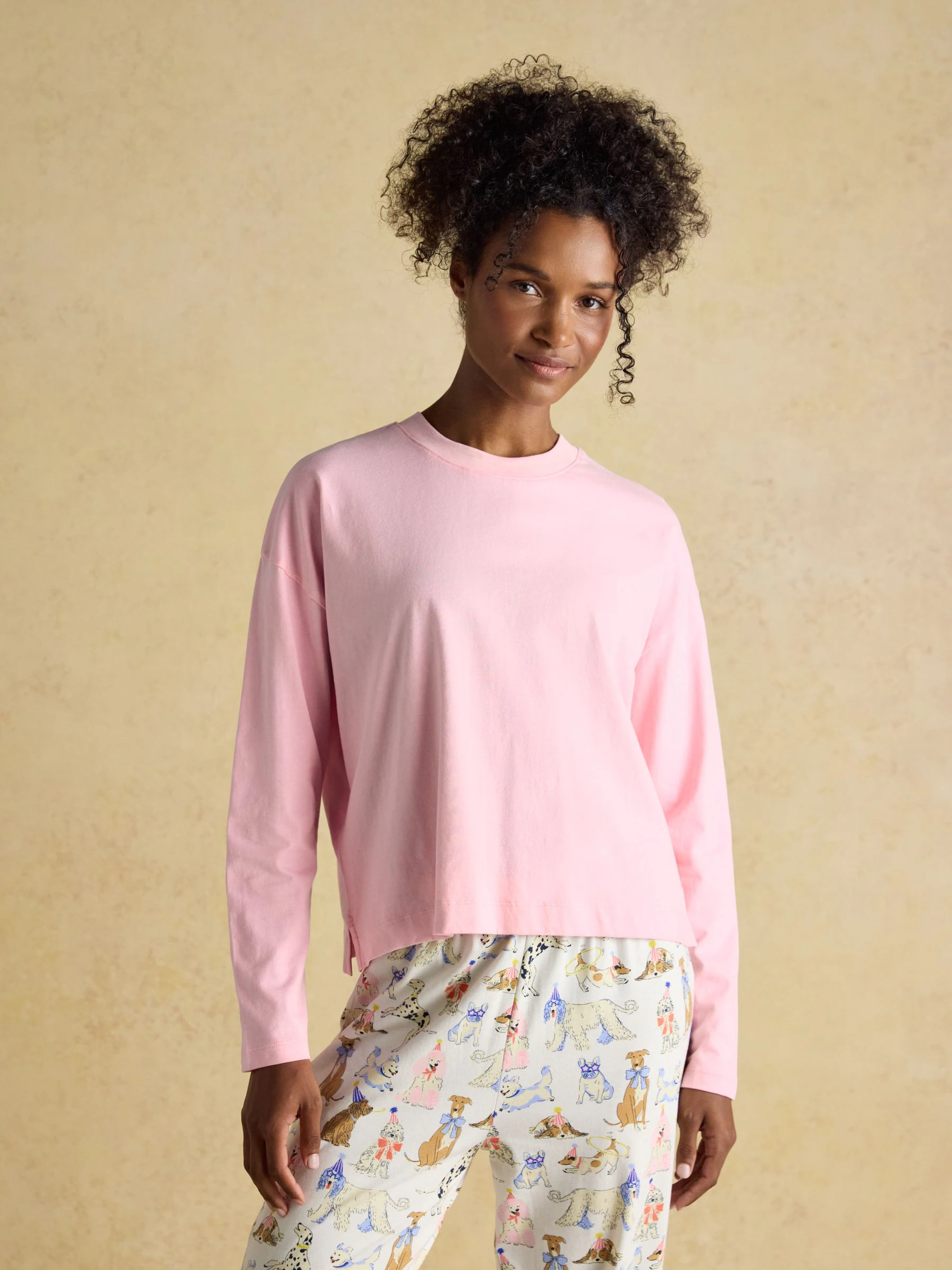 Pink & Cream Party Dogs - Joules Lyla Long Sleeve Jersey Cotton Pyjama Set