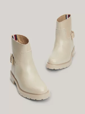 Botas de couro estilo motociclista de cano baixo