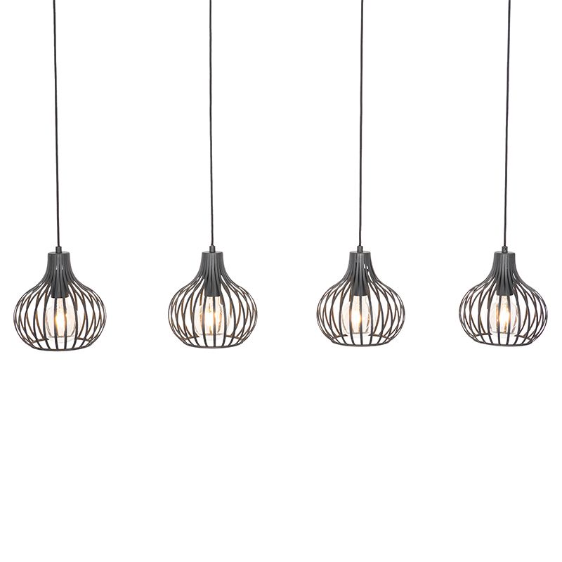 Smart hanglamp zwart 4-lichts incl. 4 Wifi G95 - Saffira