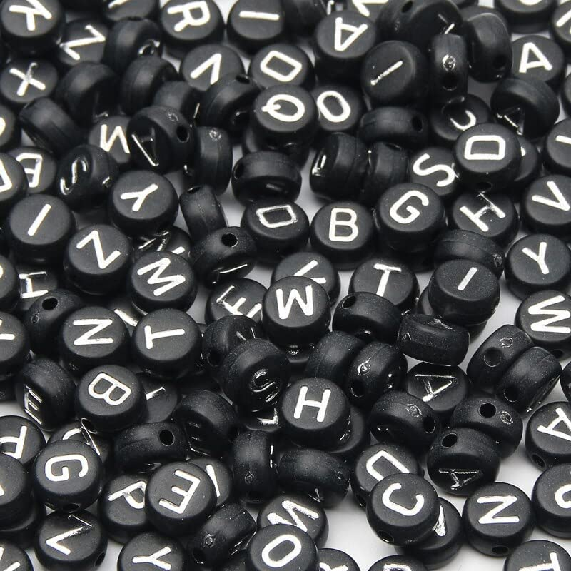 (100er Set) Buchstaben Perlen DIY Bastel Schmuck Zwischenperle für Armband / Kette - Schwarz / Weiss
