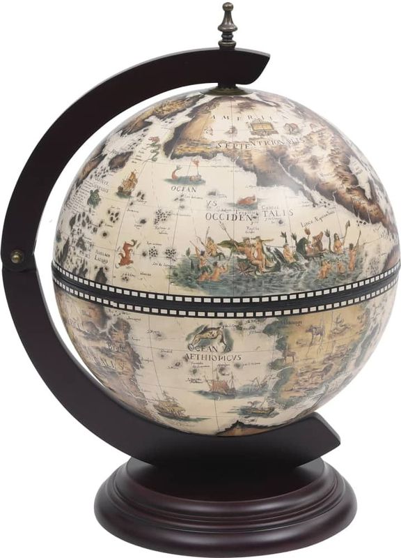 Globebar - Wit en Bruin - Massief Hout - Replica 16e Eeuwse Zeekaarten