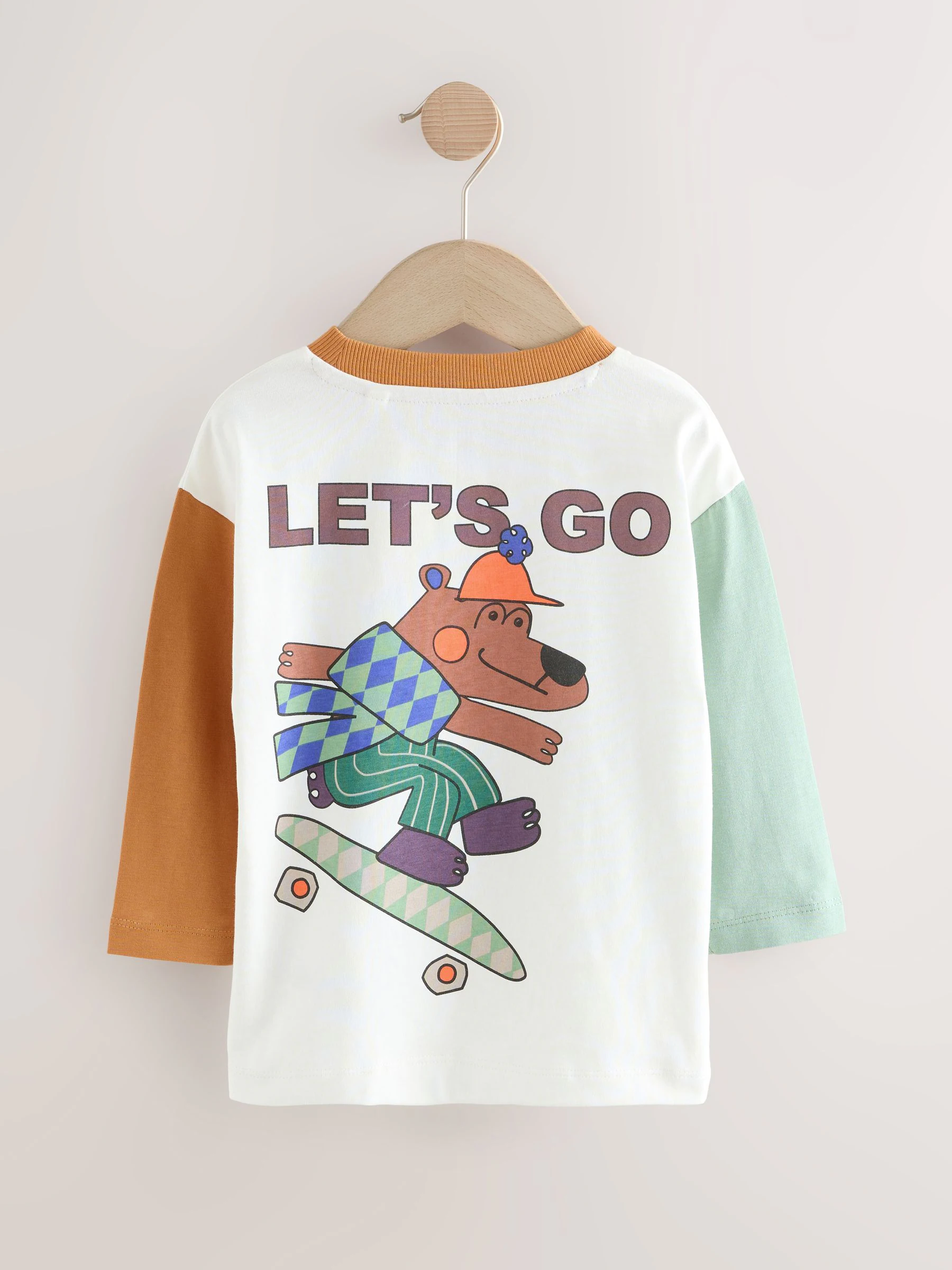 Witte Skaterbeer - T-shirt met lange mouwen en print op de rug (3mnd -8jr)