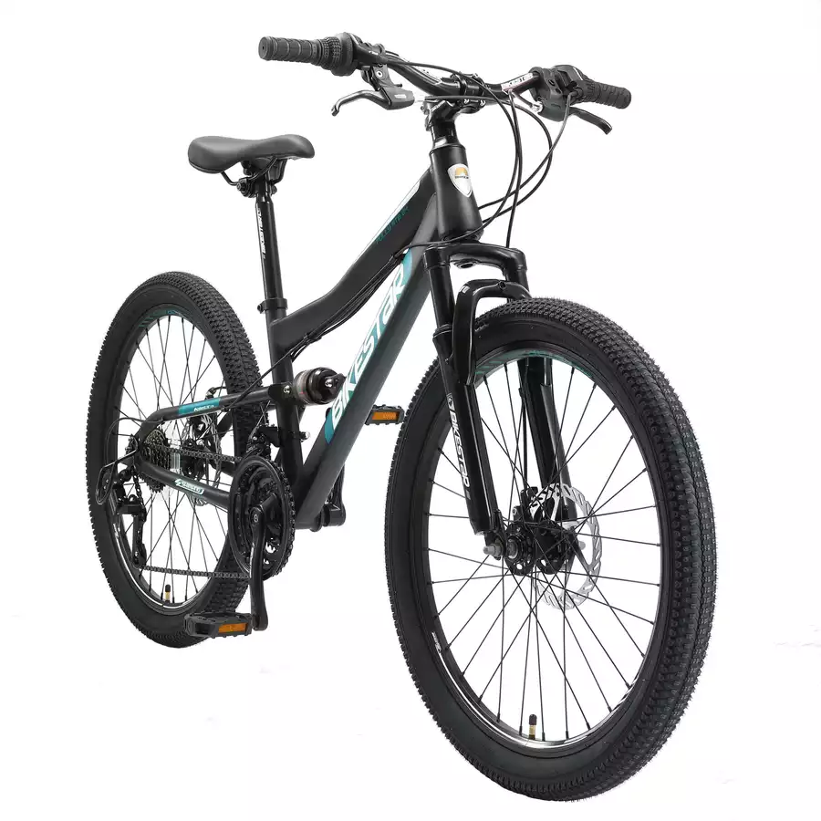 Bikestar Kinderrad Fully MTB Stahl 24 Zoll schwarz, grün
